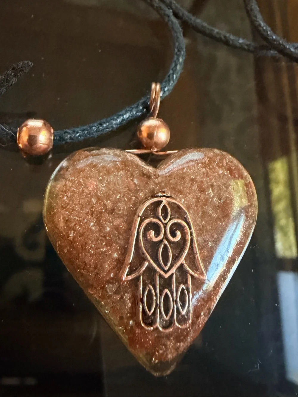 Handcrafted Brown Heart Hamsa Pendant Necklace